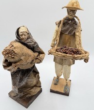 Paper Mache Handcrafted Peasant Folk Art Figurines Set of 2 Vintage