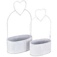 Deko Schale Oval Metall Herz Weiß Vintage 2Er-Set Tischdeko