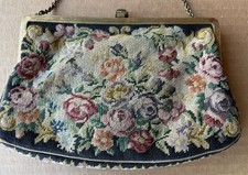 Vintage Needlepoint Petit Point Floral Evening Bag Purse, Made in Austria, EUC