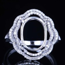 12x10mm Oval Shape Semi Mount Ring 925 Sterling Silver Wavy Halo Engagement Ring