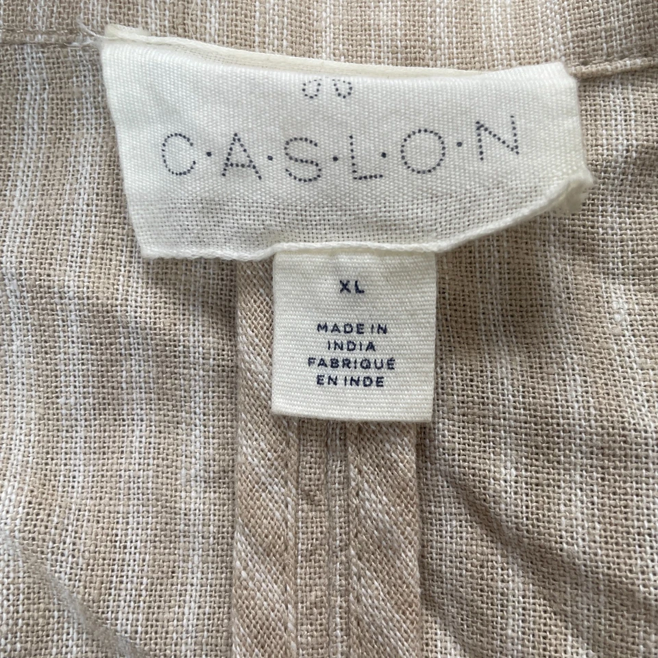 Chaqueta Caslon Mujer Extra Grande Beige Blazer Abrigo Rayas Lino Frente Abierto Foto 4 de 4