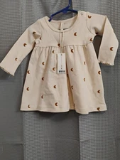 Quincy Mae Long Sleeve Jersey Dress - Moons Size 6 - 12 Months, Organic Cotton