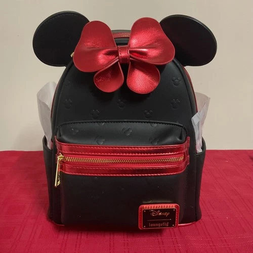 LOUNGEFLY DISNEY MINNIE MOUSE  METALLIC RED BOW EARS MINI BACKPACK NWT!!!