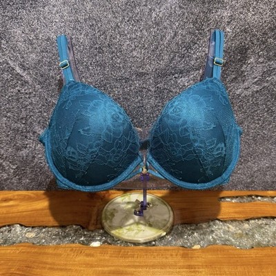 Victoria s Secret Bombshell Add-2-Cups Rose Lace Push-Up Bra True Teal 36C NWT