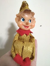 VTG CHRISTMAS RARE 11.5" GOLD METALLIC RED FELT PIXIE KEEN HUGGER JAPAN