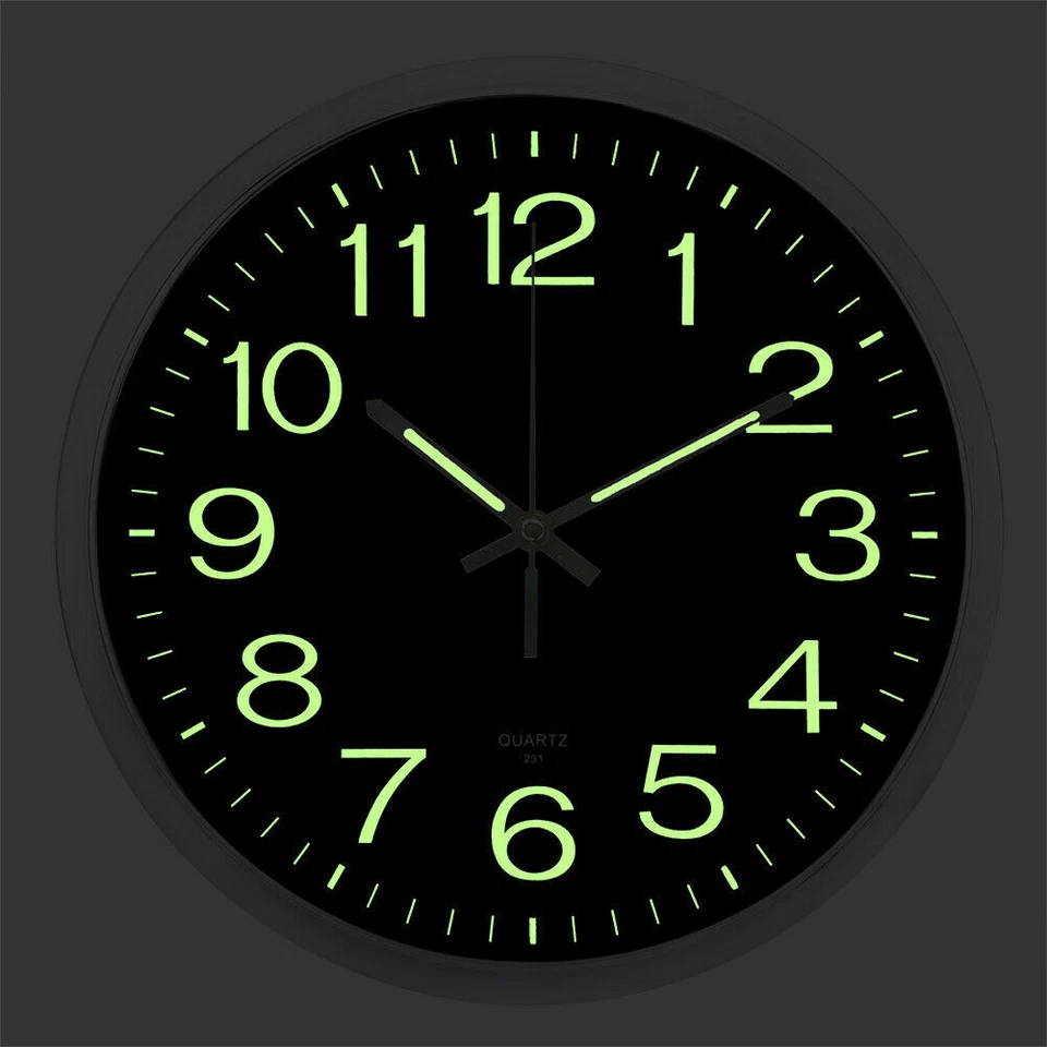 Large 12 inch Modern Battery Wall Clock Luminous Glow Night Light Quartz Silent - Image 3 of 4