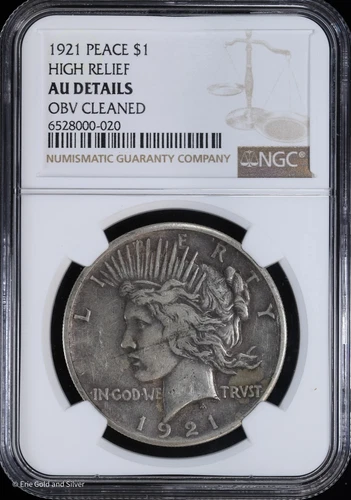 1921-P $1 Peace Silver Dollar NGC AU Details | High Relief