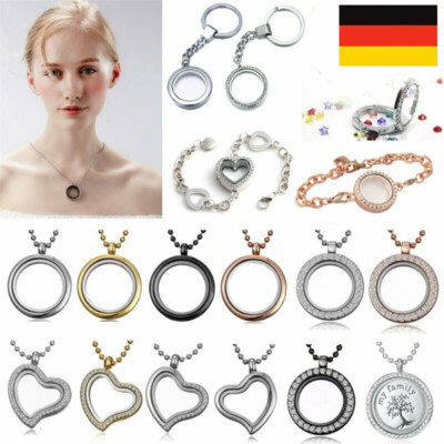 DE Kristallglas Floating Charms Medaillon Living Memory Anhänger Halskette Kette