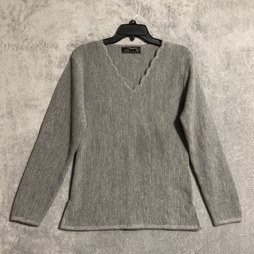 Arte Vivo Miguelito Alpaka Pullover Damen Large grau Jakobsmuschel V-Ausschnitt Peru