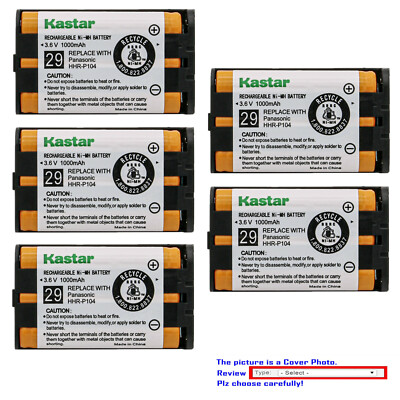 Kastar Paquete De 5 Baterías De Repuesto HHR-P104 Para Panasonic KX-TGA523M KX-TGA541S KX-TGA541W KX-GA542B KX-TGA542M KX-TGA542S KX-TGA542W KX-TGA545S KX-TGA546S KX-TGA547S KX-TGA5 48B KX-TGA548R
