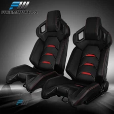 Adjustable Universal 2 Racing Bucket Seats Black PU & 2 Dual Sliders