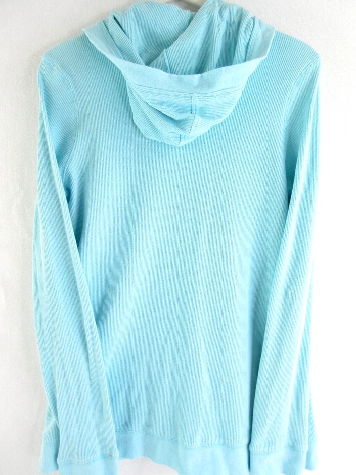 Aqua 蓝色罗纹连帽衫女式 M 卫衣夹克全拉链长袖长高 — 第 2/4 张图片