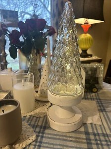 14 In Tall Lighted Glass Christmas Tree On White Base