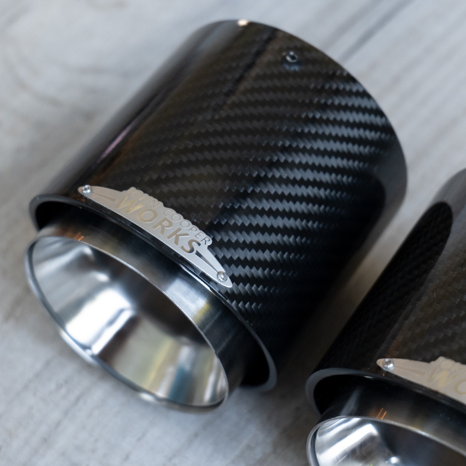 2x JCW Carbon Fibre + Silver Exhaust Tips Mini Cooper S F54 F55 F56 F57