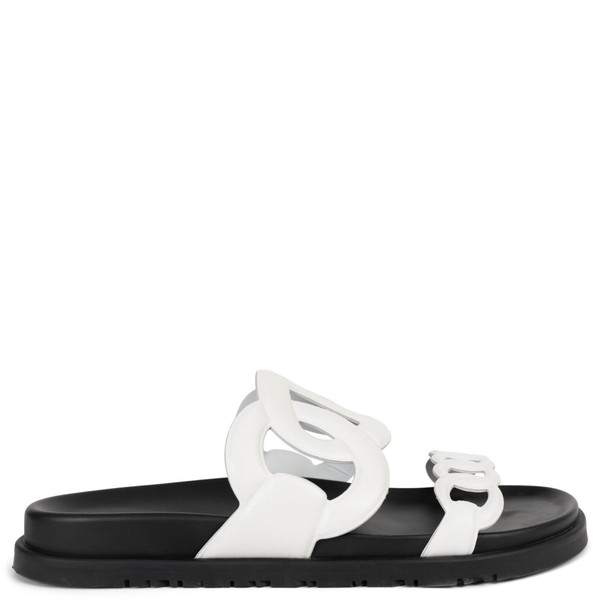 71802 authentische HERMES weiße Leder EXTRA CHAINE d'ANCRE Pantoletten Sandalen Schuhe 38,5