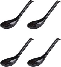 4 Pcs Japanese Black Soup Spoons with Hook Black 6.5 inch 4889x4