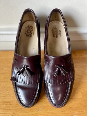 SAS Burgundy Loafer Kiltie Tassel Slip On Shoes Men display picture 1