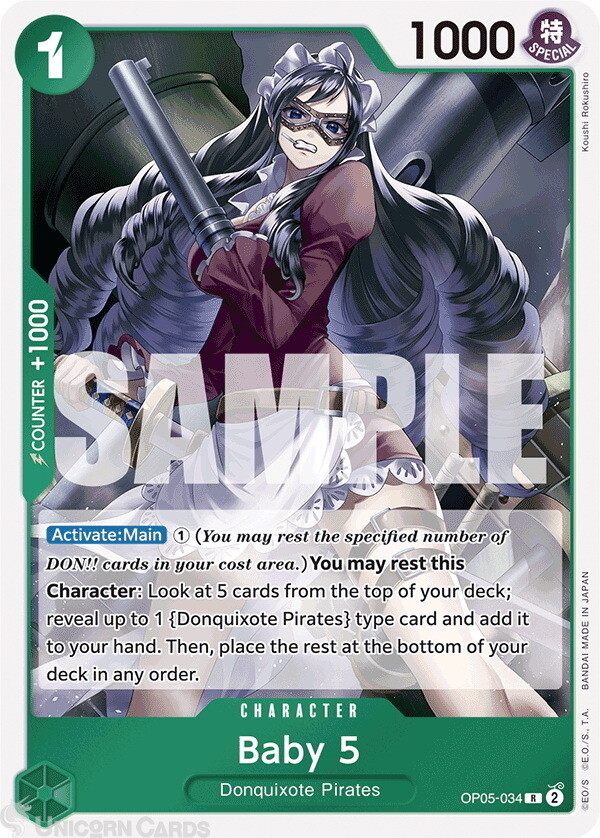 OP05-034 Baby 5 : Rare English One Piece TCG Card : PRB01: One Piece Card The Be