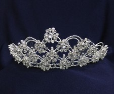 Crystal Rhinestones Floral Tiara With Silver Plated. Combs. 2.25" Tall.