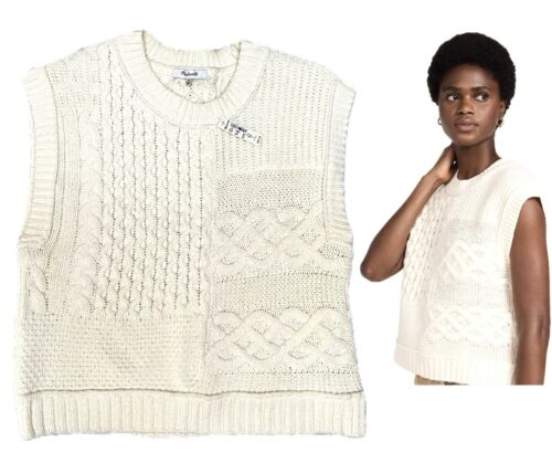 NWT Spring Oversized MADEWELL Preppy Sleeveless Sweater Vest Sz XS Cream NEW