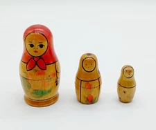 Lot of 3 Russian Matroyshka Nesting Dolls Flowers Handpainted Wood