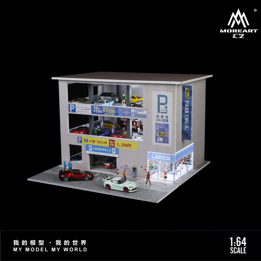 Diorama 1:64 Car Garage Model LED Lighting Japanese Car