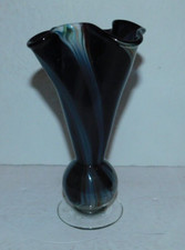 BEAUTIFUL 7 1/4" TALL BLACK SWIRL GLASS VASE