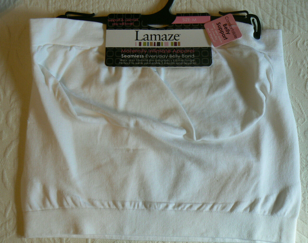 Lamaze Seamless M Medium White Pregnancy Belly Band for All-Day Support & Comfort
