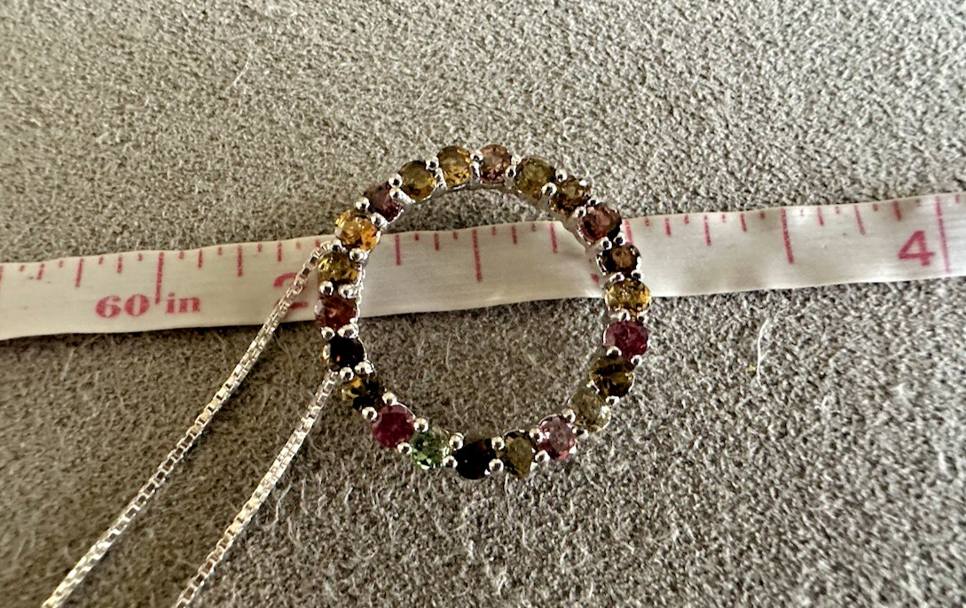 Sterling Silver Multi Gemstone Circle Pendant Nec… - image 5
