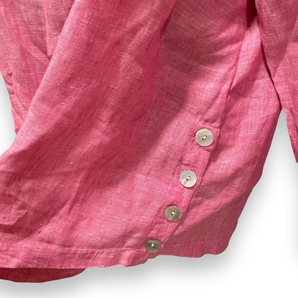 Tahari Pink 3/4 Sleeve Oversize Boho Mom Gauze Loose Fit Linen Top Size