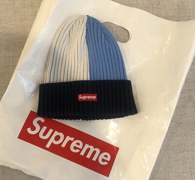 Supreme Overdyed Split Beanie Hat White Blue Navy (SS20) NWT Rare