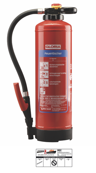 Gloria WH6 Pro 6L Wasser FeuerlöScher WasserlöScher Inkl. Halterung Und Plakette-image
