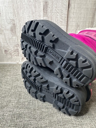 Sorel Youth Snow Boots Size 7 Pink & Black Faux Fur Waterproof Winter Footwear - Picture 7 of 9