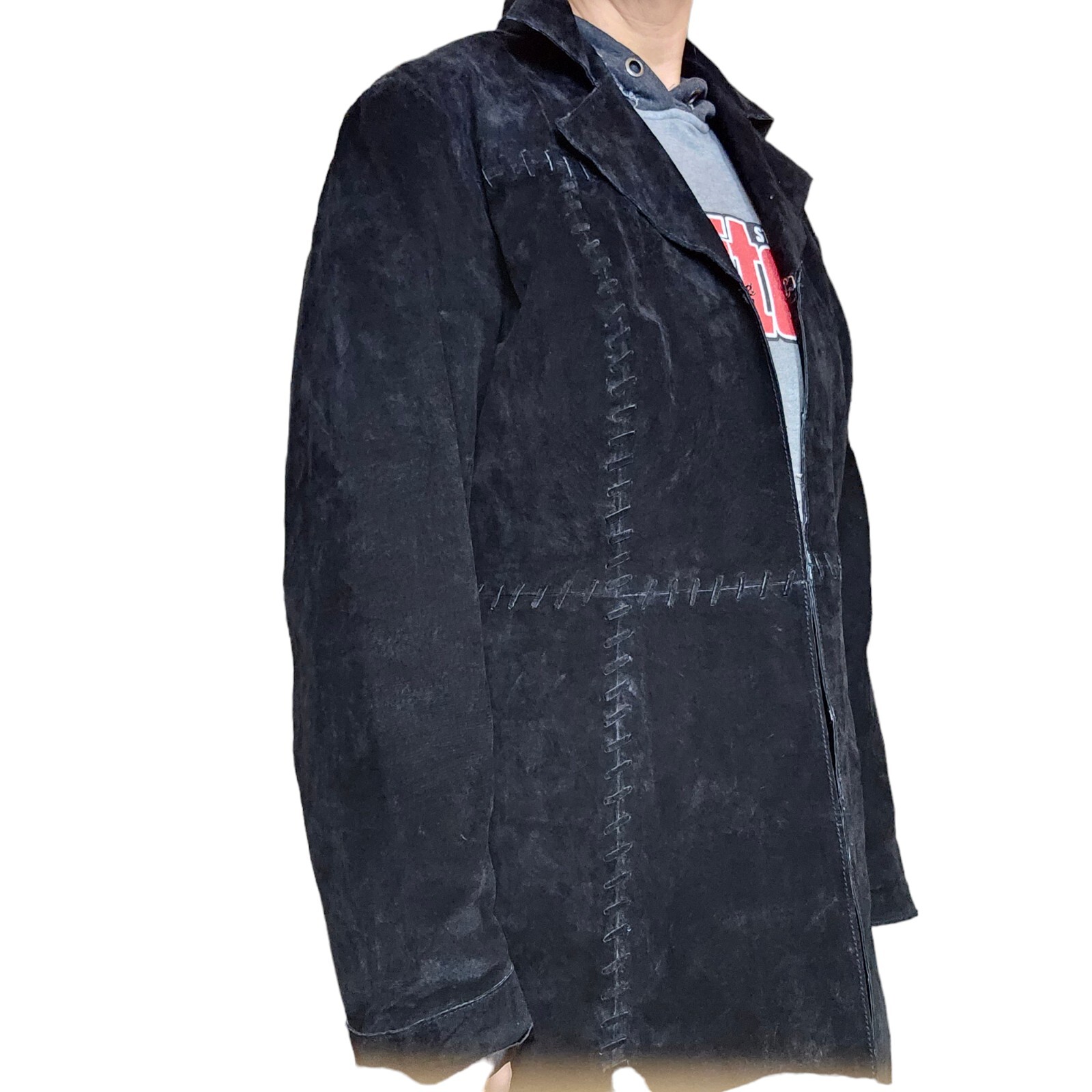 Womens Black Suede Patchwork Jacket Large Vintage… - image 2