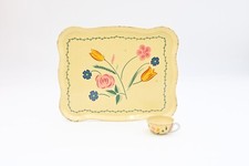 Vintage 1950s Ohio Art Tin-Litho Toy Serving Tray and Tea Cup Flower Bouquet