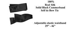 NEW Men's Black 100 Silk Cummerbund Self Tie Bow Tie Boxed Tuxedo Tux Formal