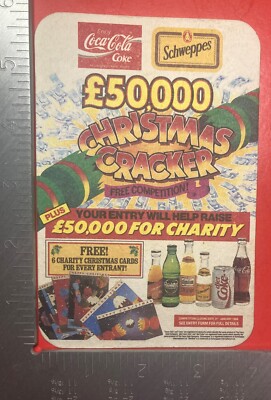 COCA COLA SCHWEPPES 1988 CHRISTMAS CRACKER CONTEST 4 X 6 INCH BEER COASTER