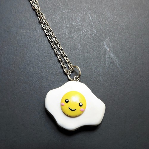 Cute Fried Egg Kawaii Miniature Polymer Clay Charm Handmade Necklace