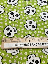 MODA Halloween Fab Boo 100 cotton fabric yard 36 x 44 GREEN 22483 16 SKULLS