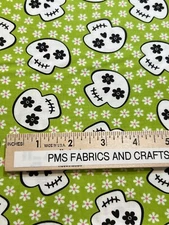 MODA Halloween Fab Boo 100% cotton fabric yard 36 x 44 GREEN 22483 16 SKULLS