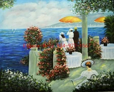 20x24"(41x61cm)hand painted oil flat .Mediterranean/Ocean/Beach /High Quality