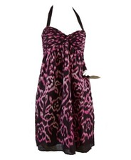 NWT Ann Taylor LOFT Pink Brown Ikat print women's summer Halter Dress 2P, 4P, 6P
