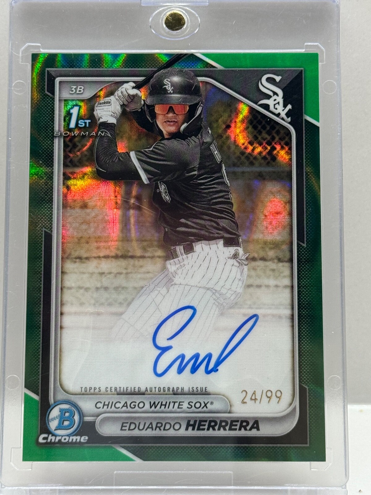 Eduardo Herrera 2024 Bowman Chrome 1st Green Lava Refractor Auto /99 #CPA-EH