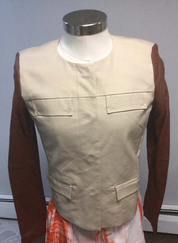 Blazer feminino Michael Kors areia com manga de couro sintético marrom tamanho 8 varejo $295.0 - Imagem 3 de 4