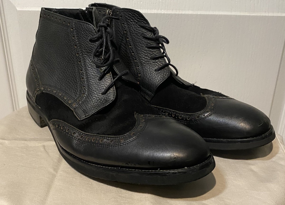 English Laundry Mens Black Cap Toe Lace Zip Suede Leather  display picture 1