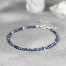 Minimalist Women Bracelet Sapphire 2mm Bead Healing Crystal Elegant Jewelry Gift