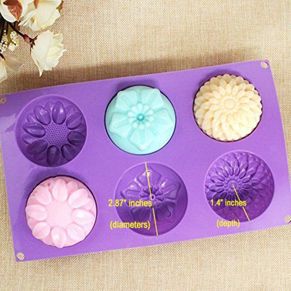 6 Cavity Sunflower Silicone DIY Handmade Soap Candle Cake Candy Mold Mould Tool - Image 2 of 2