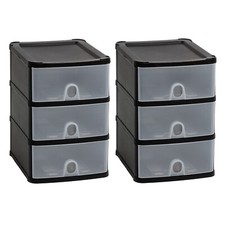 [Set of 2] 3 Tier Handy Tower Chest Drawers Clear Removable Compartment Multiuse