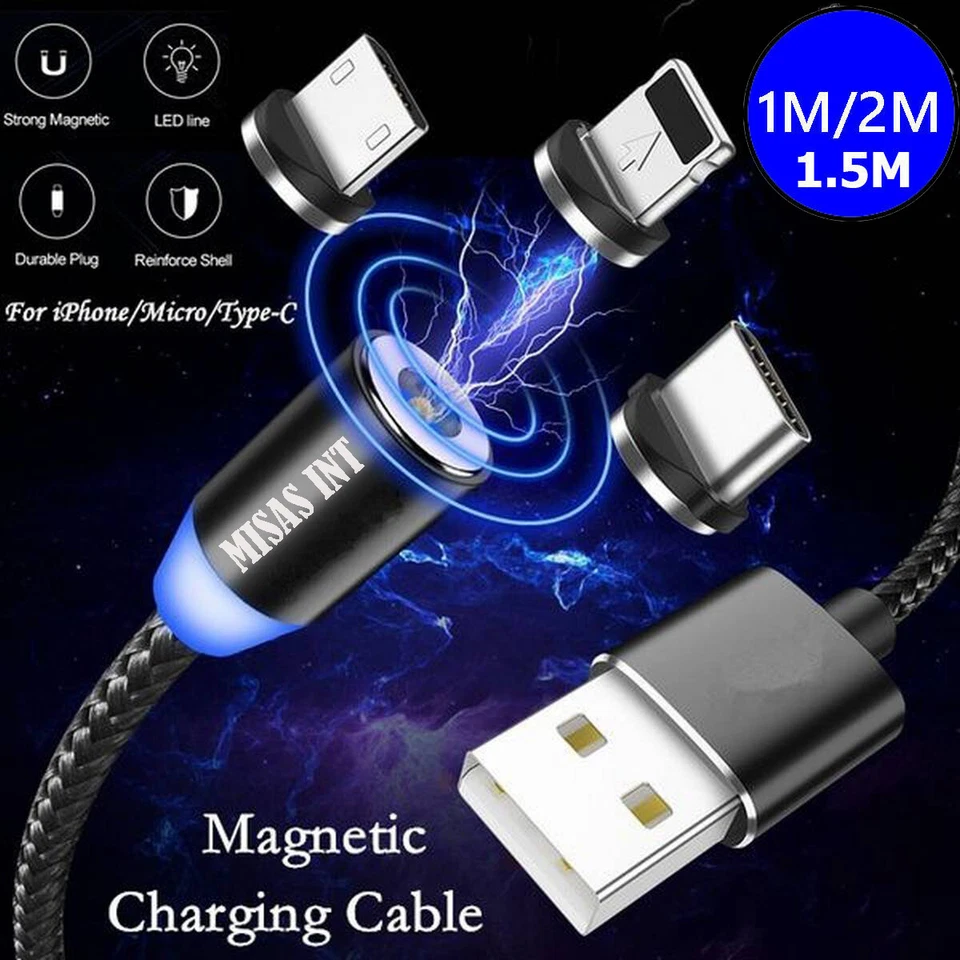 3-in-1 Multi USB Fast Charging Cable Heavy Duty Magnetic Cables Micro Type-C iOS - Image 2 of 4