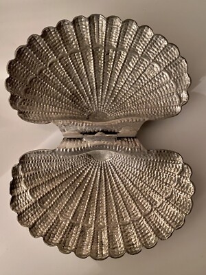 Antique Portugal Pewter Sea Shell Hinged Box Portuguese 9 D Marked